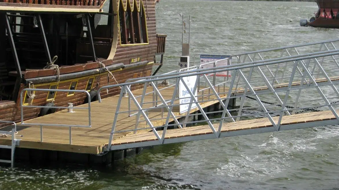 Completed floating dock on plastic pontoons